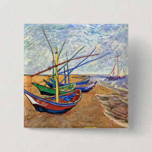 Chapa Cuadrada Vincent Van Gogh - Barcas de Pesca en la Playa