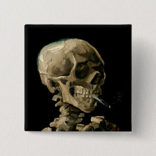 Chapa Cuadrada Vincent van Gogh - Calavera con cigarrillo en llam