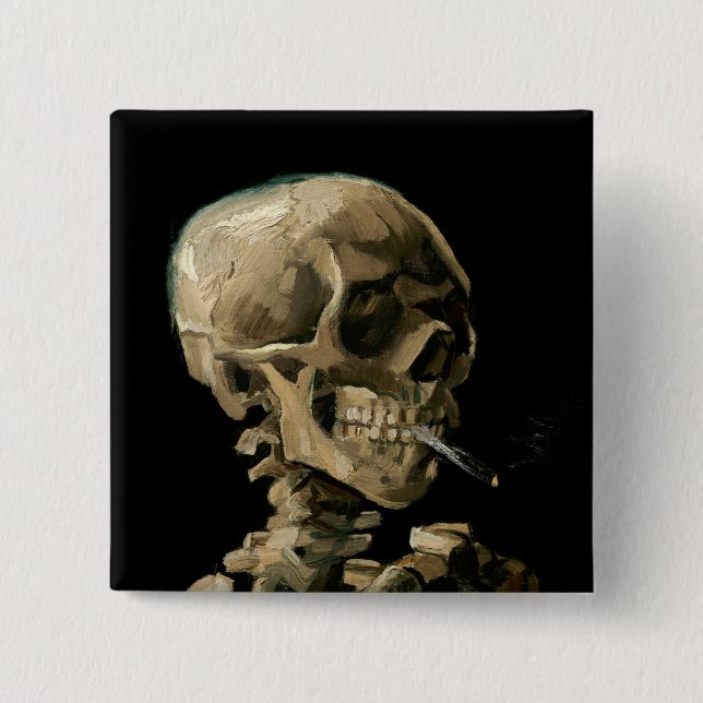 Chapa Cuadrada Vincent van Gogh - Calavera con cigarrillo en llam (Anverso)