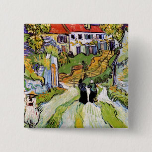 Chapa Cuadrada Vincent Van Gogh - Calle del pueblo y escaleras
