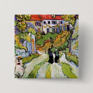 Chapa Cuadrada Vincent Van Gogh - Calle del pueblo y escaleras