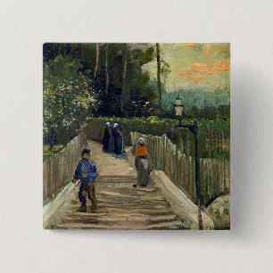 Chapa Cuadrada Vincent van Gogh - Camino inclinado en Montmartre