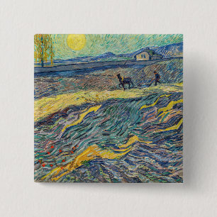 Chapa Cuadrada Vincent van Gogh - Campo con campesinos arando