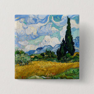Chapa Cuadrada Vincent Van Gogh - Campo de trigo con cipreses