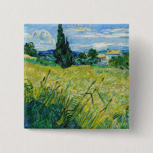 Chapa Cuadrada Vincent van Gogh - Campo de trigo verde con ciprés