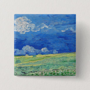 Chapa Cuadrada Vincent van Gogh - Campos de trigo bajo nubes de t