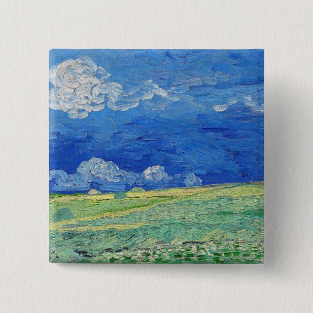 Chapa Cuadrada Vincent van Gogh - Campos de trituración bajo las  (Anverso)