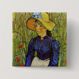 Chapa Cuadrada Vincent van Gogh - Chica campesino en Gorra de paj