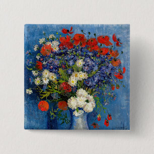 Chapa Cuadrada Vincent van Gogh - Jarrón con acianos y amapolas