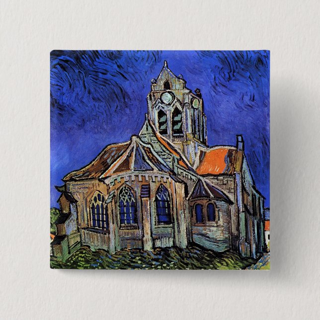 Chapa Cuadrada Vincent Van Gogh - La Iglesia de Auvers (Anverso)