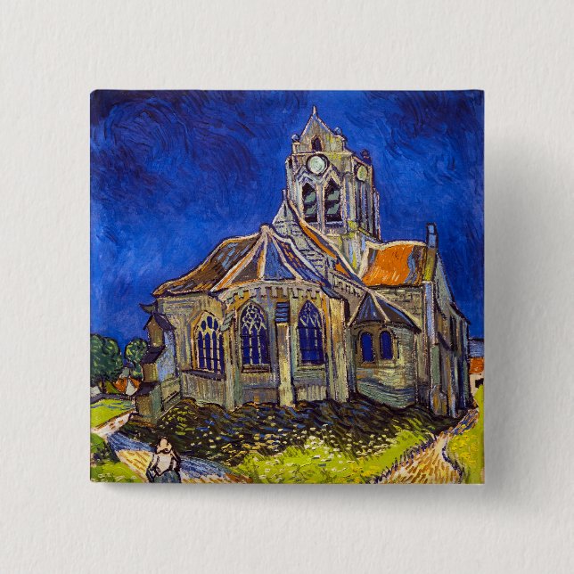 Chapa Cuadrada Vincent van Gogh - La Iglesia de Auvers (Anverso)