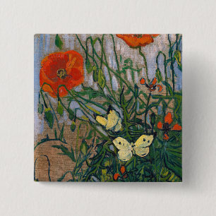 Chapa Cuadrada Vincent van Gogh - Mariposas y Amapolas