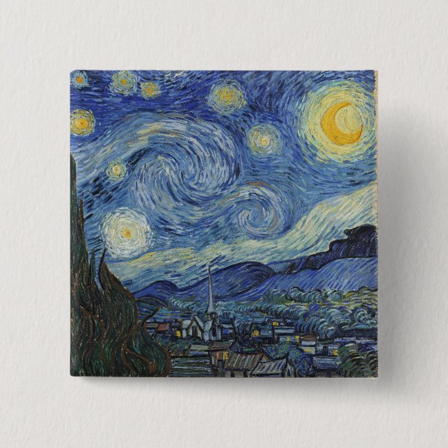 Chapa Cuadrada Vincent van Gogh| Noche estrellada, junio de 1889 (Anverso)