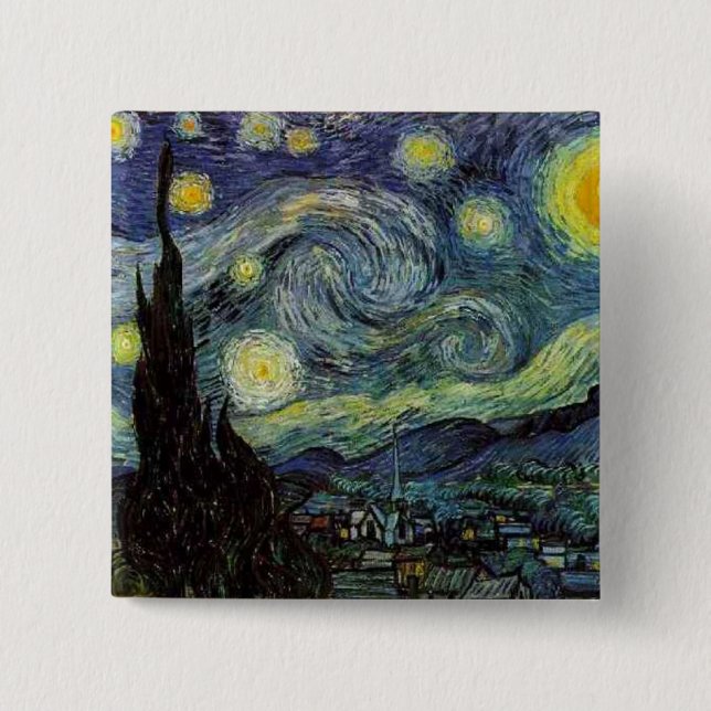 Chapa Cuadrada Vincent van Gogh - Noche Starry (Anverso)