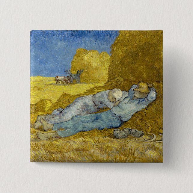 Chapa Cuadrada Vincent Van Gogh - Noon, Descanse del trabajo / Si (Anverso)