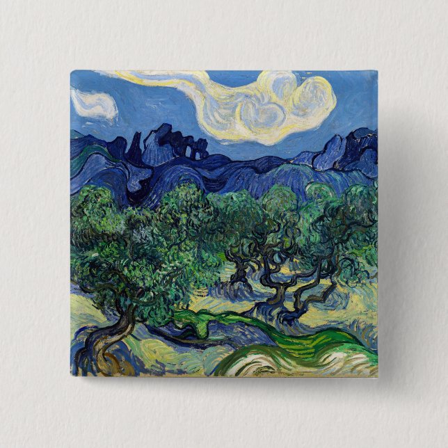 Chapa Cuadrada Vincent van Gogh - Olivos con los Alpilles (Anverso)