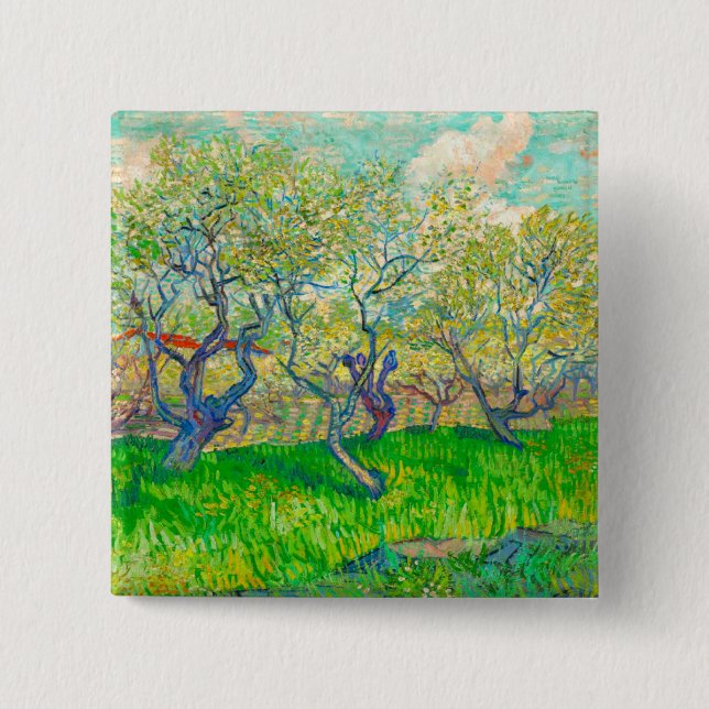 Chapa Cuadrada Vincent van Gogh Orchard en Blossom (Anverso)