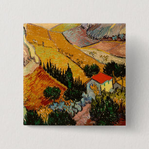 Chapa Cuadrada Vincent van Gogh - Paisaje, Casa y Labrador