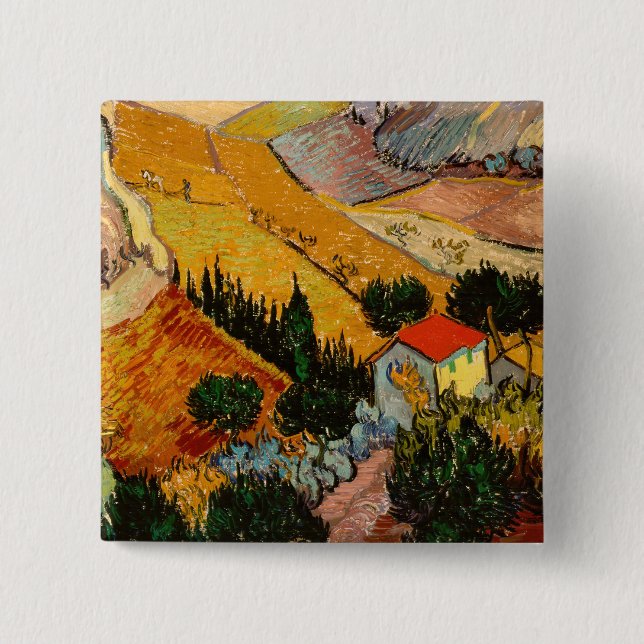 Chapa Cuadrada Vincent van Gogh - Paisaje, Casa y Payaso (Anverso)