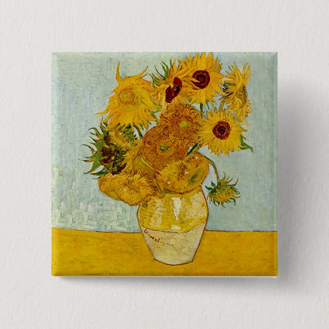 Chapa Cuadrada Vincent Van Gogh Sunflowers (Anverso)