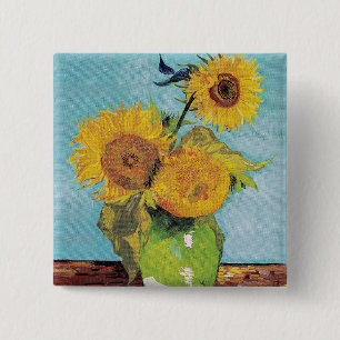 Chapa Cuadrada Vincent Van Gogh - Tres Girasoles en un Jarrón