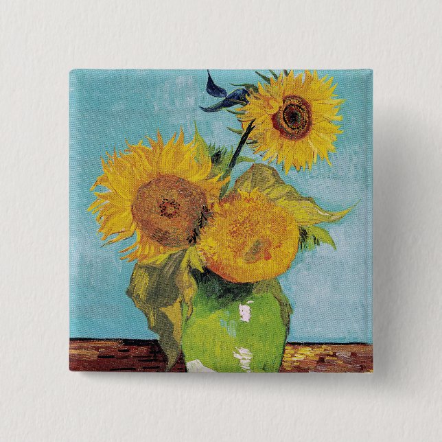 Chapa Cuadrada Vincent Van Gogh - Tres girasoles en una caja (Anverso)