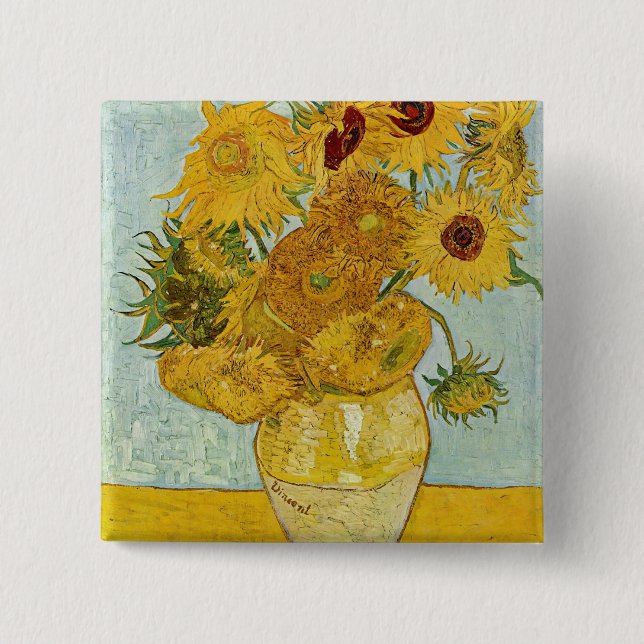 Chapa Cuadrada Vincent Van Gogh - Vase con doce girasoles (Anverso)