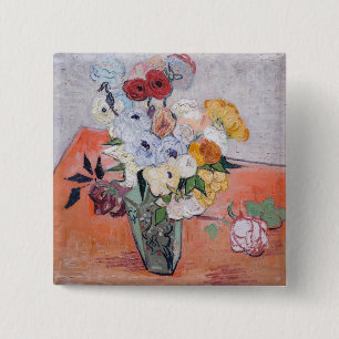 Chapa Cuadrada Vincent van Gogh - Vase con Rosas y anemones