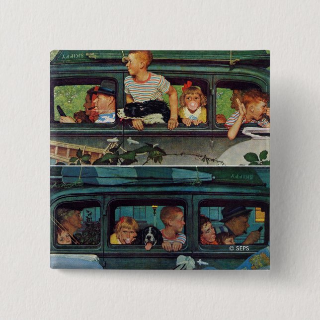 Chapa Cuadrada Viniendo y yendo por Norman Rockwell (Anverso)