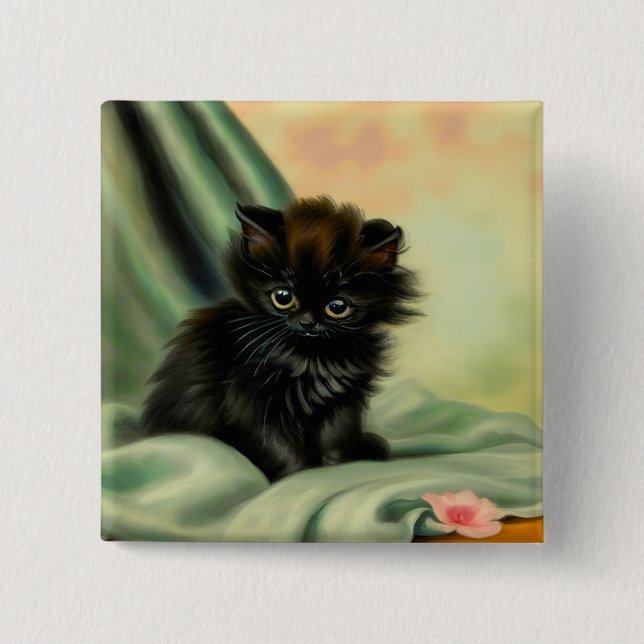 Chapa Cuadrada Vintage Black Kitten Ilustracion (Anverso)