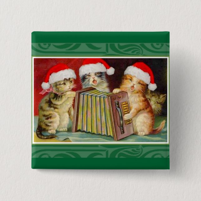 Chapa Cuadrada Vintage Christmas Cats (Anverso)