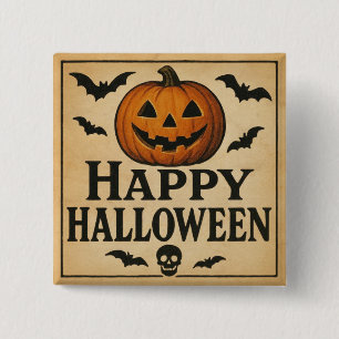 Chapa Cuadrada Vintage/classic Happy Halloween jack-o-lantern