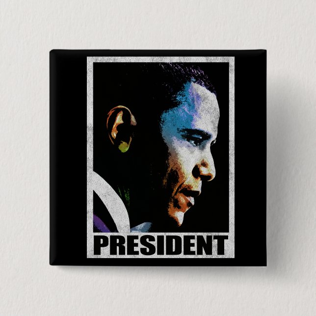 Chapa Cuadrada Vintage de presidente Barack Obama (Anverso)