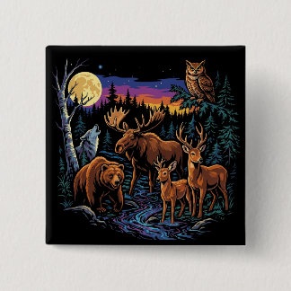 Chapa Cuadrada Vintage Forest Wildlife Animals Moose Bear Wolf De