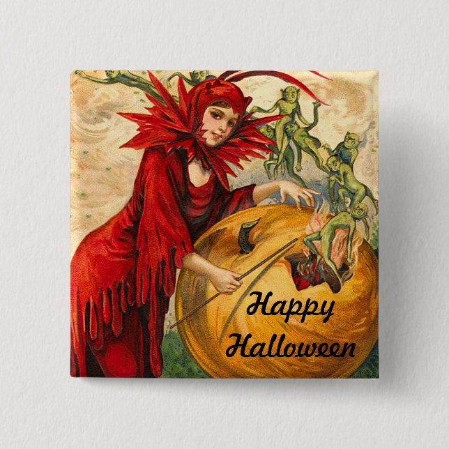 Chapa Cuadrada Vintage Halloween (Anverso)