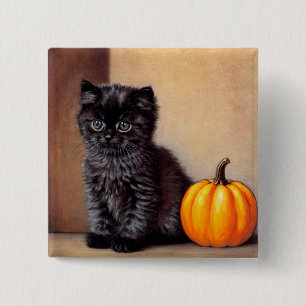 Chapa Cuadrada Vintage Halloween Black Kitten Ilustracion