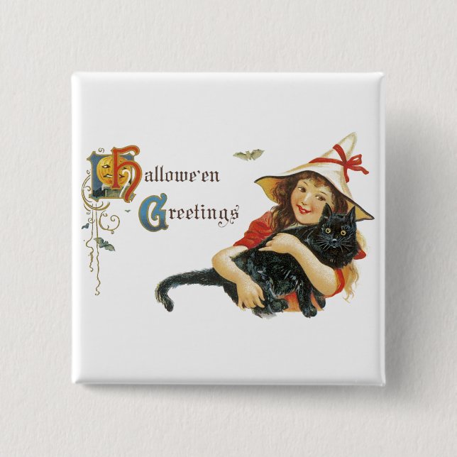 Chapa Cuadrada Vintage Halloween Greetings (Anverso)