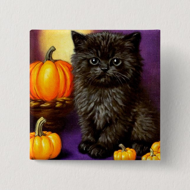 Chapa Cuadrada Vintage Halloween Kitten (Anverso)