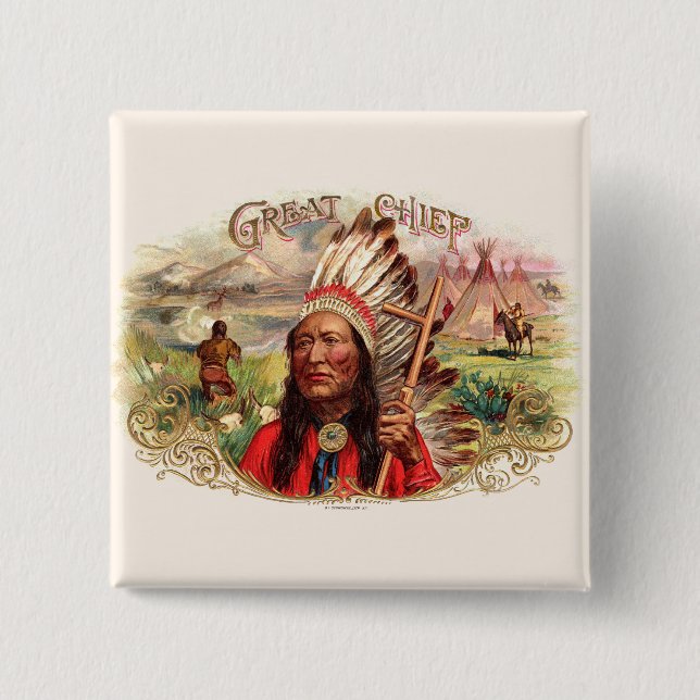 Chapa Cuadrada Vintage Indian Great Chief Cigar Box (Anverso)