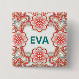 Chapa Cuadrada Vintage name button with red flowers