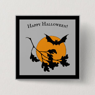 Chapa Cuadrada Vintage Naranja de Halloween Moon Flying Bats