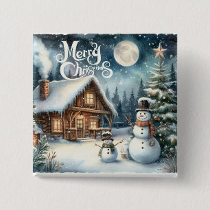 Chapa Cuadrada Vintage/Rustic/Snowman/Navidades