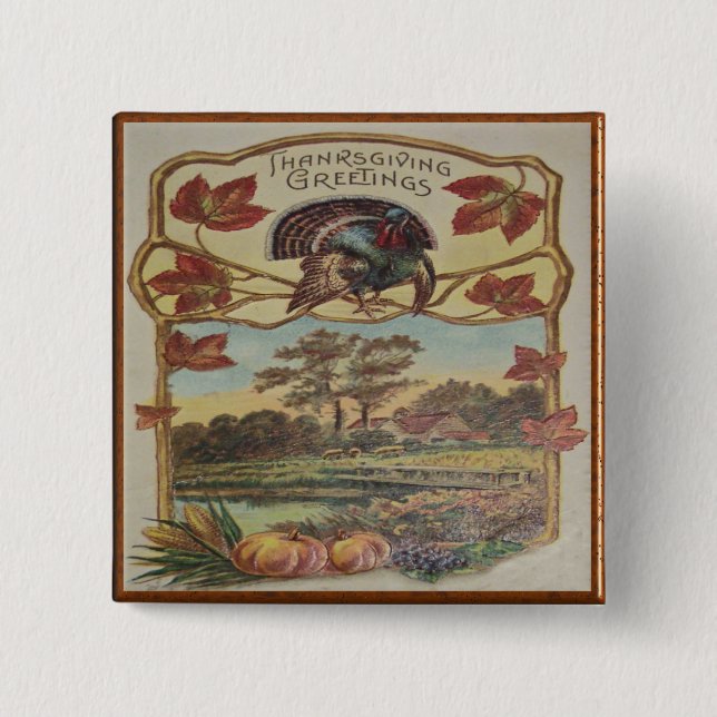 Chapa Cuadrada Vintage Thankde Greetings Pin (Anverso)