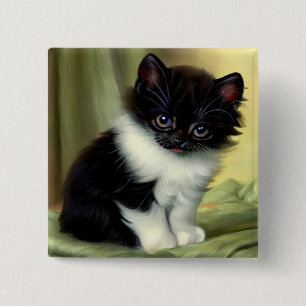 Chapa Cuadrada Vintage Tuxedo Kitten Ilustracion