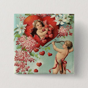 Chapa Cuadrada Vintage Valentine Cherubs and Hearts
