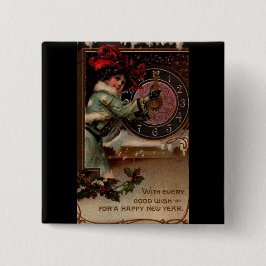 Chapa Cuadrada Vintage Victorian Lady Happy New Year Pin Button