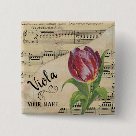 Chapa Cuadrada Viola Tulip Vintage Sheet Music Personalizado