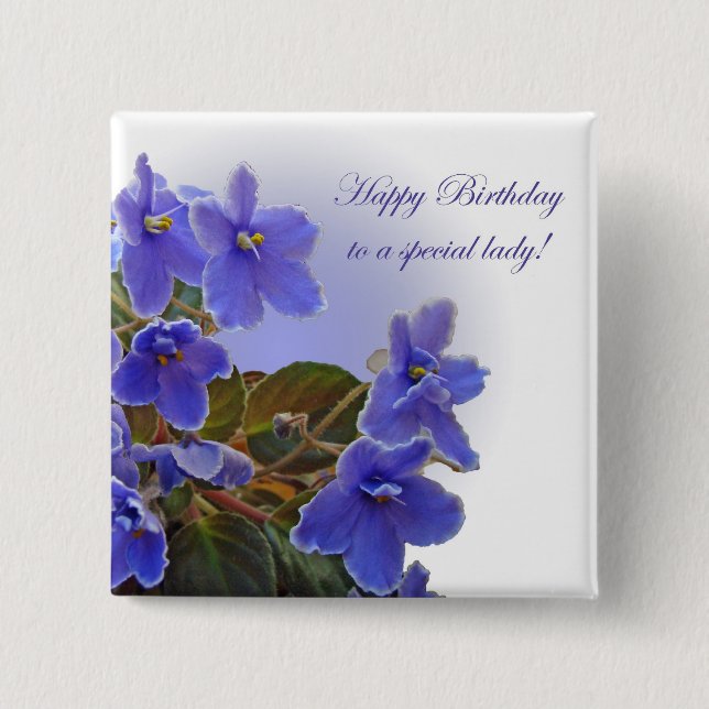 Chapa Cuadrada Violetas azules africanas de cumpleaños (Anverso)