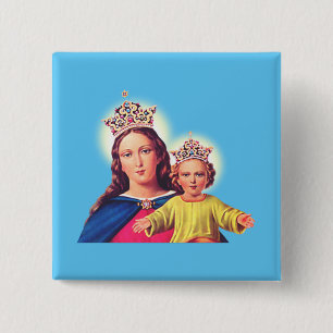 Chapa Cuadrada Virgen María reina con Jesús