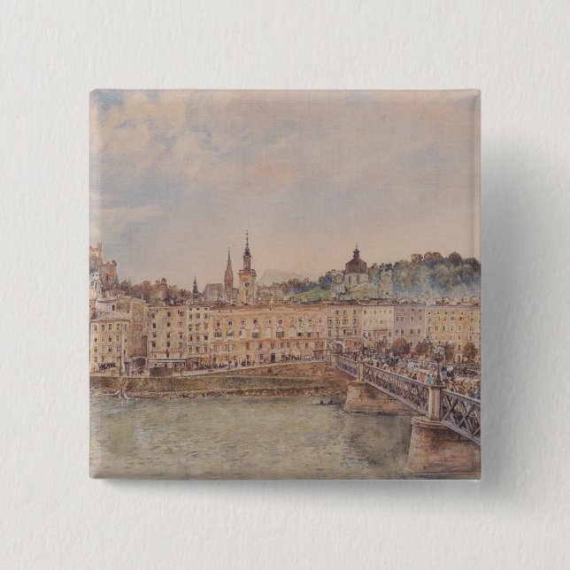 Chapa Cuadrada Vista de Salzburgo (por Rudolf von Alt) (Anverso)